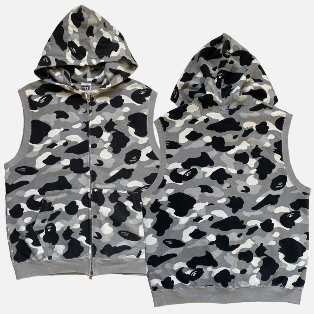 BAPE SLEEVELESS CAMO HOODIE M 2K DEPT