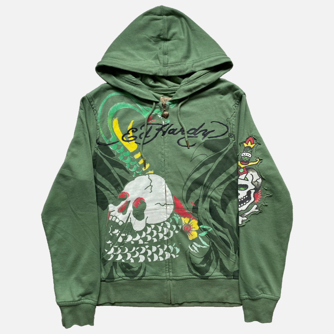 ED HARDY GREEN HOODIE M 2K DEPT