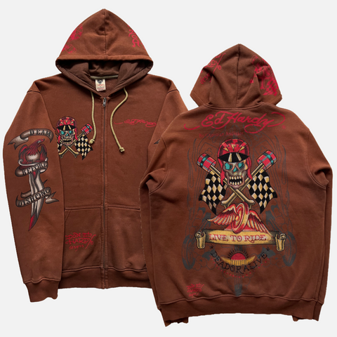 ED HARDY BROWN HOODIE [L]