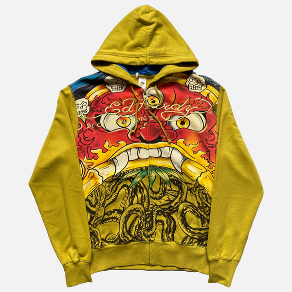 ED HARDY YELLOW HOODIE PRINT & EMBROIDERY [M]