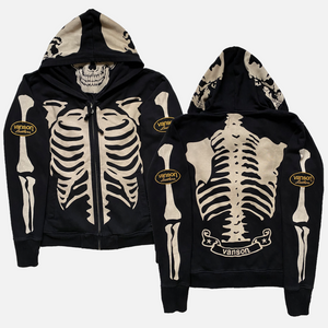 VANSON BLACK SKELETON HOODIE BLACK [M]