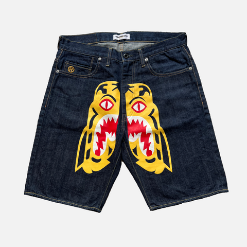 BAPE DENIM SHORTS YELLOW TIGER PRINT [W32]