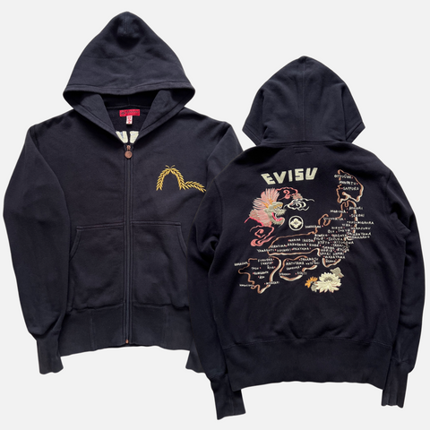 EVISU BLACK LOGO HOODIE [L]