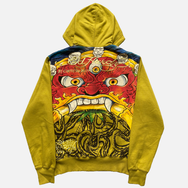 ED HARDY YELLOW HOODIE PRINT & EMBROIDERY [M]