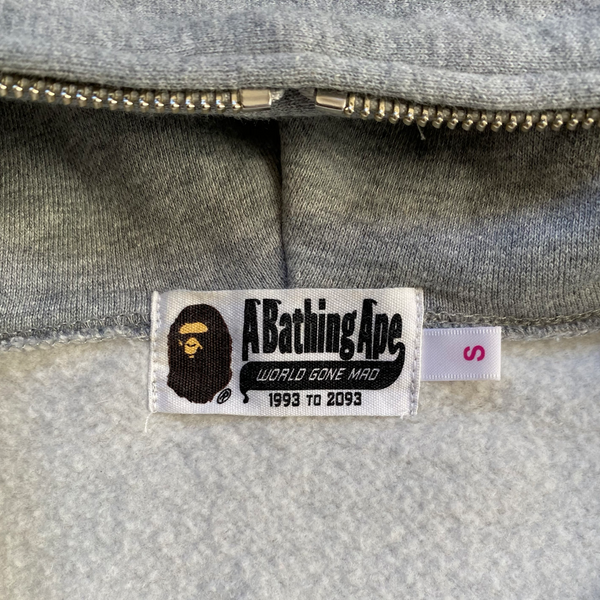 BAPE GREY FULL ZIP HOODIE PINK LOGO [S]