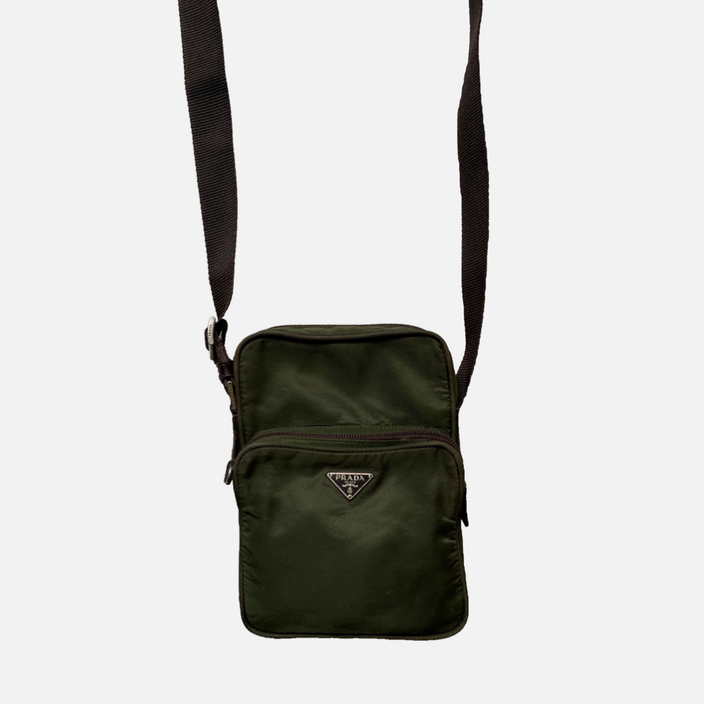 PRADA Vintage Logo Crossbody Bag Shoulder Bag Green Nylon 