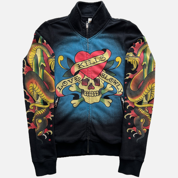 ED HARDY EMBROIDERED ZIP SWEATER [S]