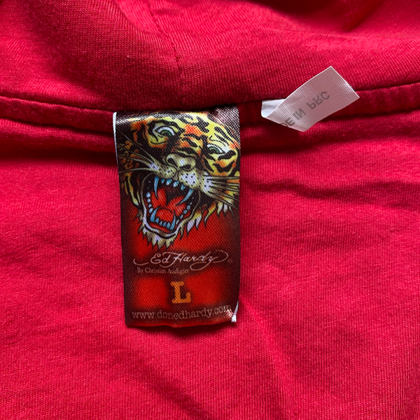 ED HARDY RED HOODIE DRAGON GRAPHIC [L]
